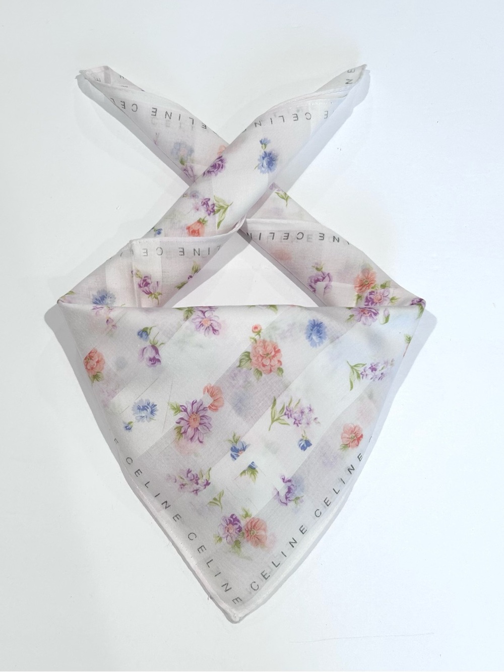 WOMEN HANDKERCHIEF CELINE Floral White Woven Pattern COTTON POCKET SQUARE 18”